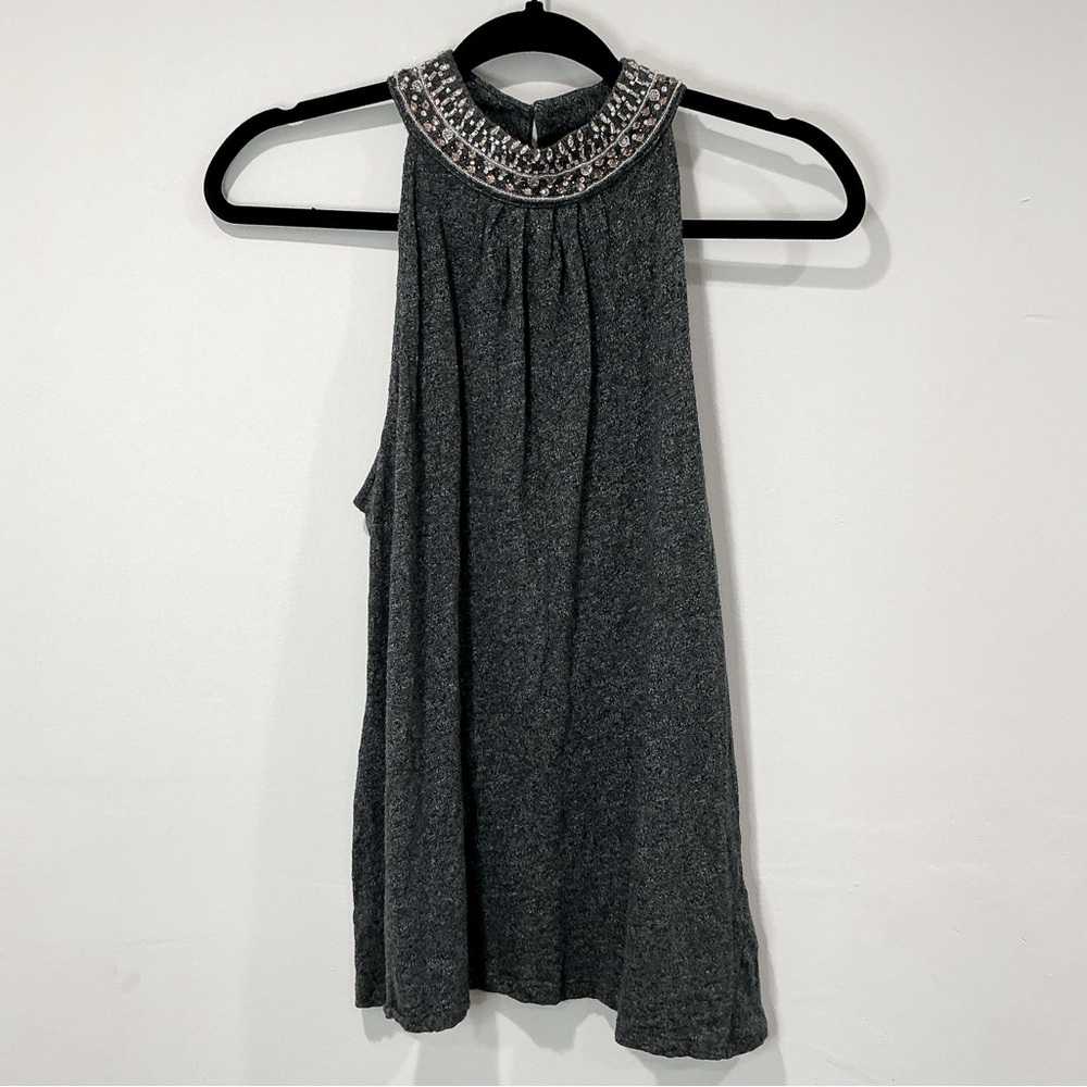 Anthropologie Vanessa Virginia Sleeveless Rhinestone Collar Top